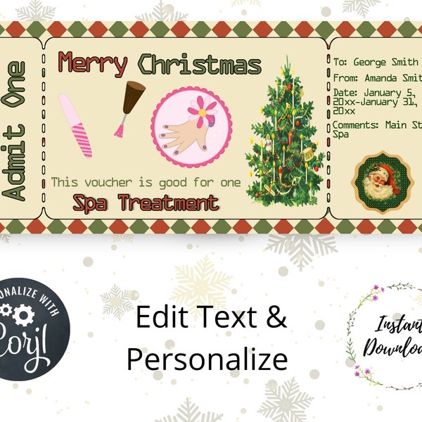 Editable Spa Treatment Christmas Voucher, Gift Certificate, Gift Voucher, Surprise Present, Experience, Voucher, Christmas Present,Printable