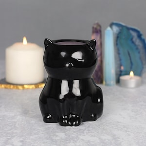 SALE!!! Black Cat Oil Burner Gift set with tealight & fragrance oil- Wax melt-Witchy Home decor-Gift for witch-Autumn Fall Gift
