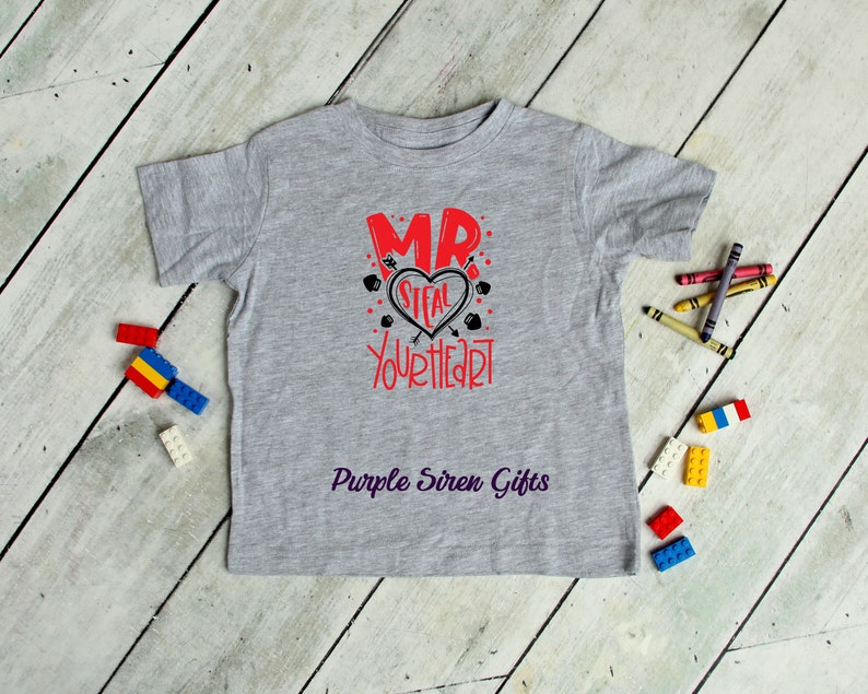 Kids Valentines Shirt Bella+Canvas Soft UNISEX TODDLER Kids T-Shirt Mr Steal Your Heart Boys Valentines