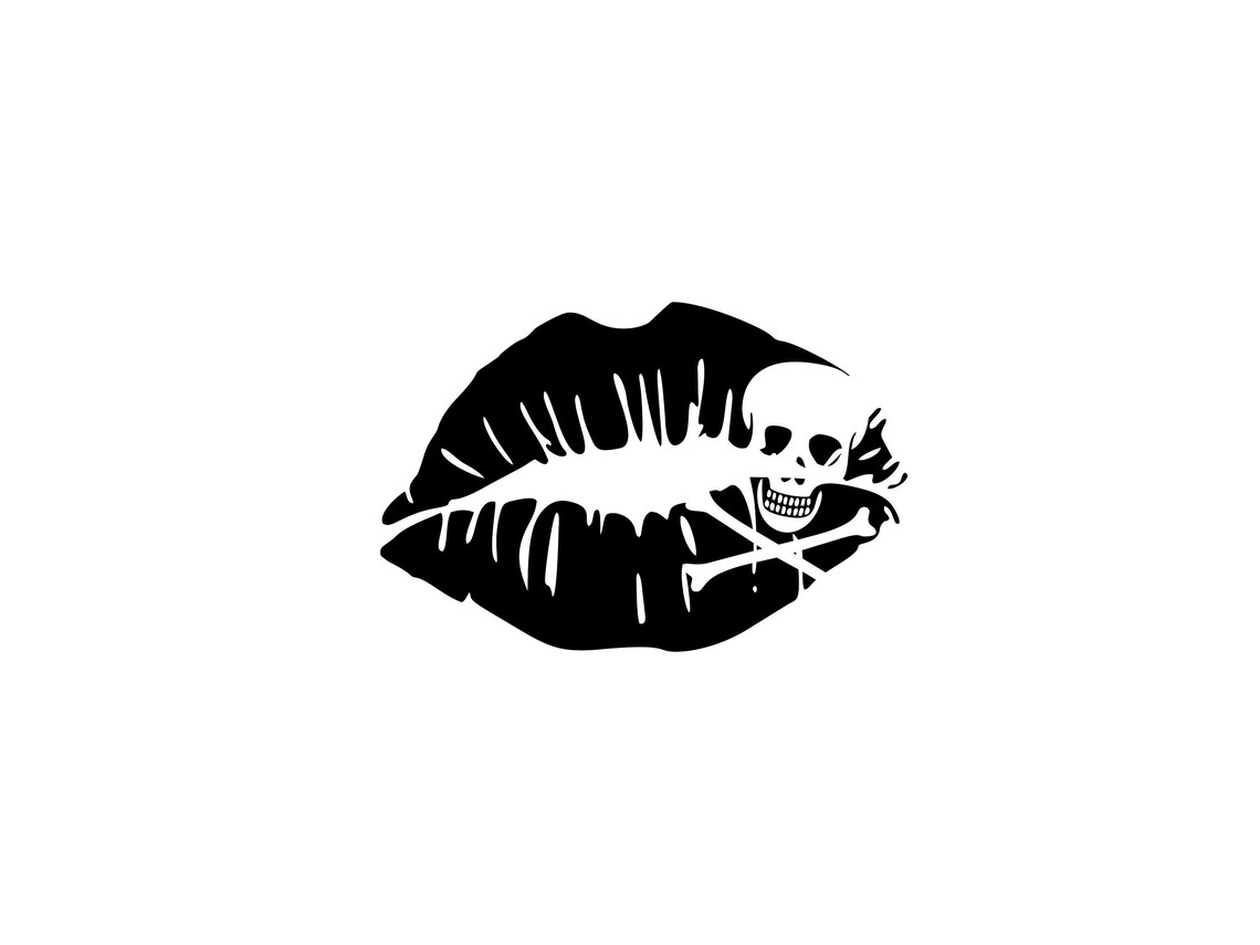 Black Lips W/ Skull and Crossbones Skull Decal Lips Decal Etsy