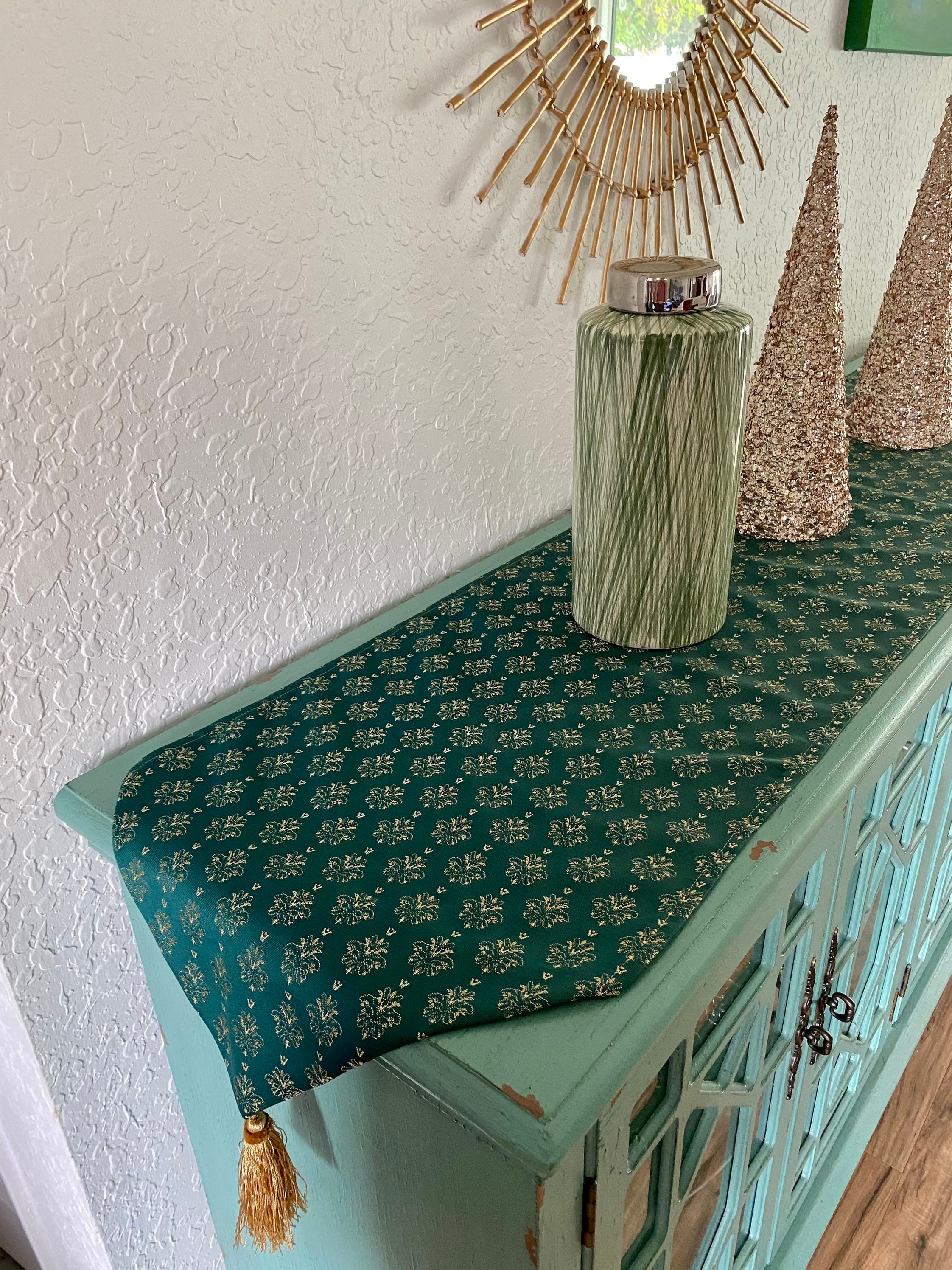 Green Dinner Table Runner Elegant Green Damask Table Runner Etsy