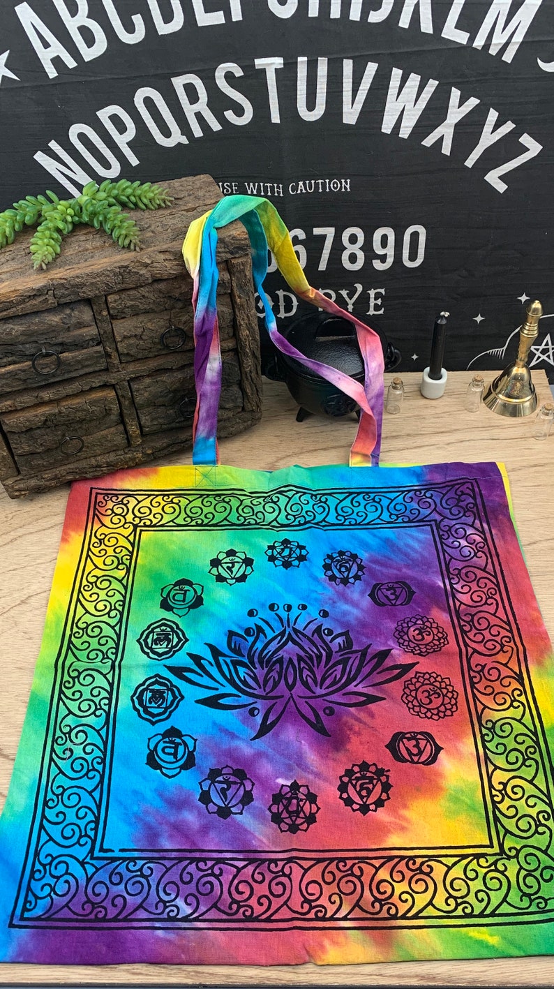 Tie Dye Lotus Flower Chakra Tote Bag 100% Cotton Printed ...
