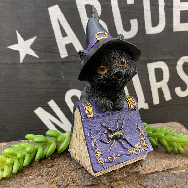 Pocus Small Witches Familiar Black Cat and Spell book Figurine