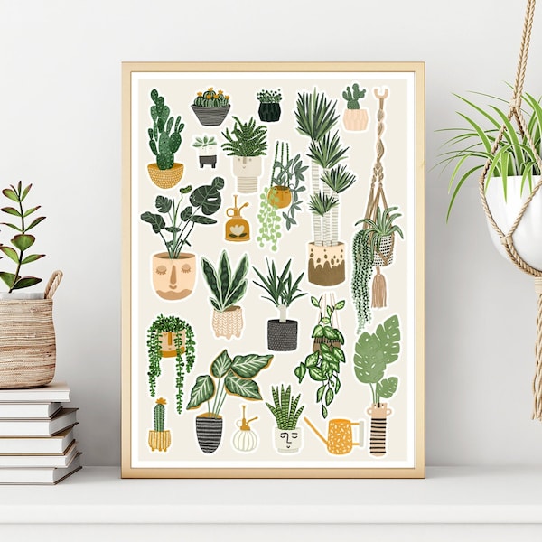 Ilustración de póster de colección de plantas de interior