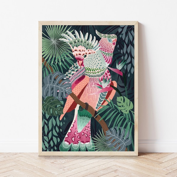 Tropical Jungle Love Birds Poster Illustration Print