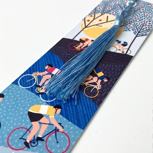 Handmade Cycling Illustrated Bookmark with Tassel