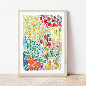Obst Gemüse Küche Illustration Druck Bunt