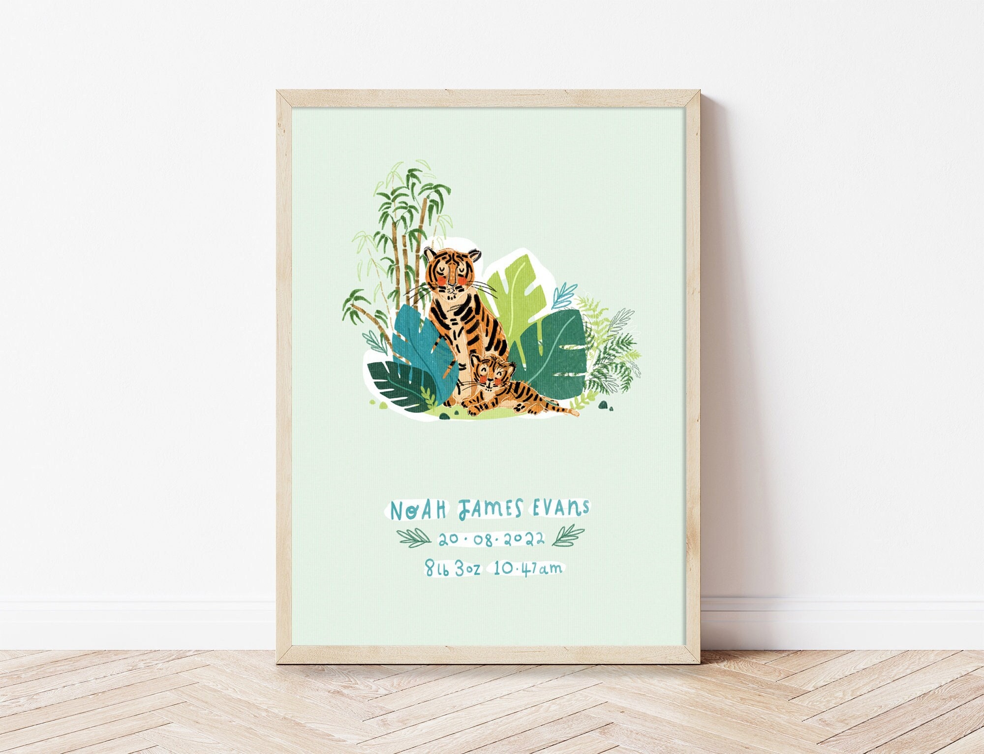 Personalised Children's Nursery New Baby Tiger Jungle Print