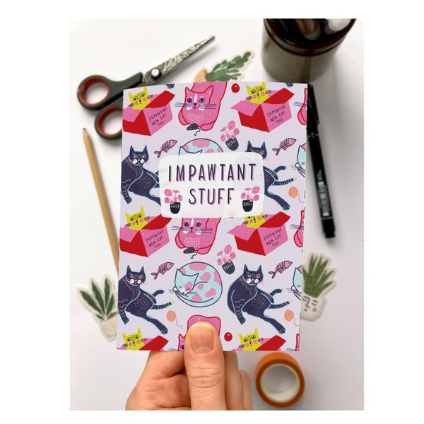 Small Recycled Notebook Funny Cat Pattern