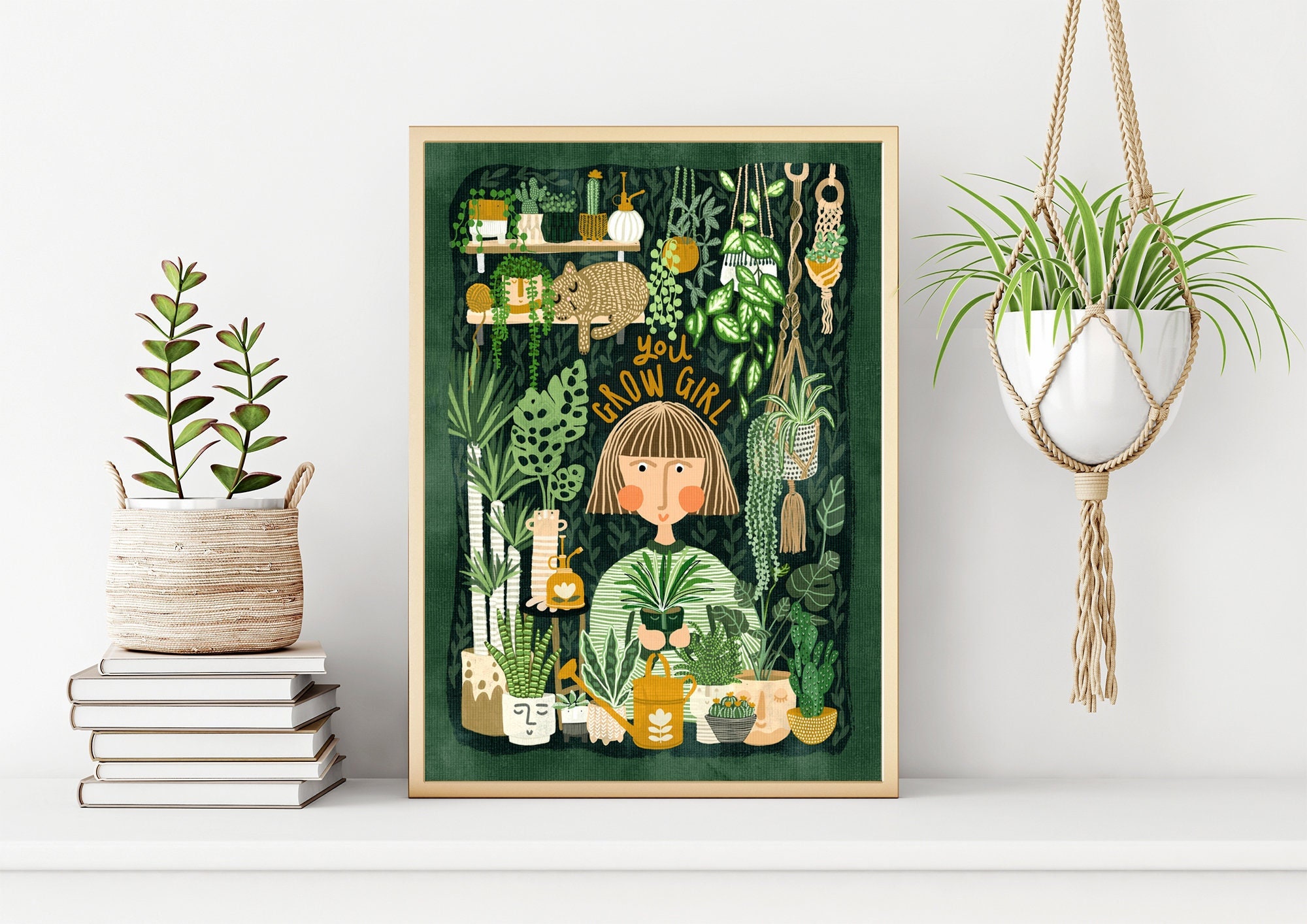 Amoureux Des Plantes d'intérieur Illustration Imprimer Vert Foncé Jaune