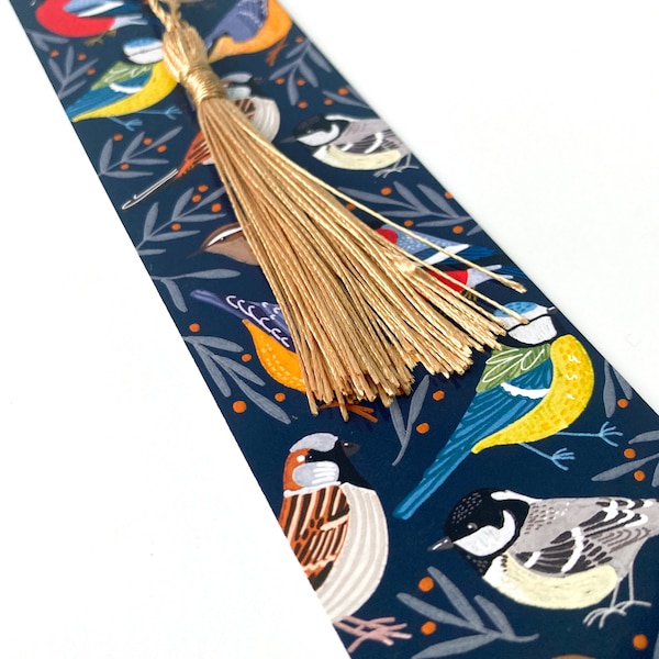 Handmade Garden Birds Illustrated Bookmark with Tassel