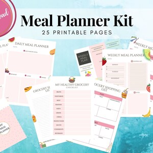 Meal Planner Kit, Meal Planner Templates Pack, Meal Planner Printable Pages, Daily Meal Plan, Monthly Meal Plan, Grocery List Printable image 1