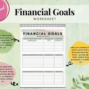 Financial Goals Worksheet, Money Goals Tracker, Money Goals Template, Budgeting Template, Financial Goals Printable, Money Goals Printable
