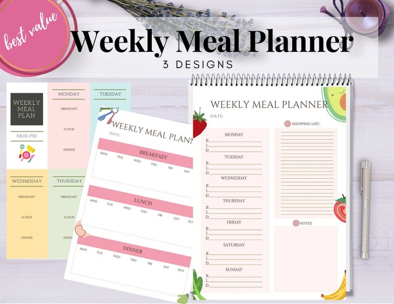 Meal Planner Kit, Meal Planner Templates Pack, Meal Planner Printable Pages, Daily Meal Plan, Monthly Meal Plan, Grocery List Printable image 3