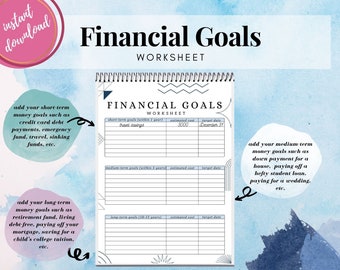 Goal Tracker, Financial Goals Tracker, Planner Templates, Money Goals Printable, Goal Worksheet, Financial Goals Worksheet, Budget Planner