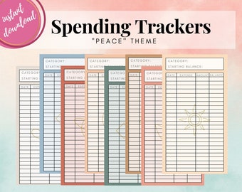 Peace Theme Spending Trackers, Cashless Spending Trackers, Cash Envelope Inserts, Printable Spending Tracker, Budgeting Inserts