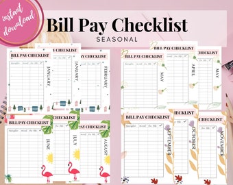 Bill Pay Checklist, Bills Tracker, Financial Planner Printable Pages, Finance Planner, Printable Financial Journal,  Budget Planner