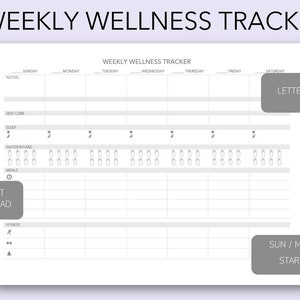 WEEKLY WELLNESS Tracker Printable Digital Weekly Wellness Planner Minimal Letter A5  | Chart for Goodnotes Notability| GRAY