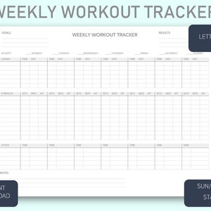 ENTRENAMIENTO SEMANAL Rastreador de ejercicios físicos Imprimible Planificador de bienestar semanal digital Carta mínima A5 / Gráfico para notabilidad de Goodnotes / GRIS