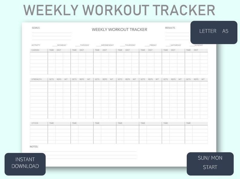 Exercise Weekly Timer WEEKLY WORKOUT Fitness Exercise Tracker Printable Digital Weekly ...