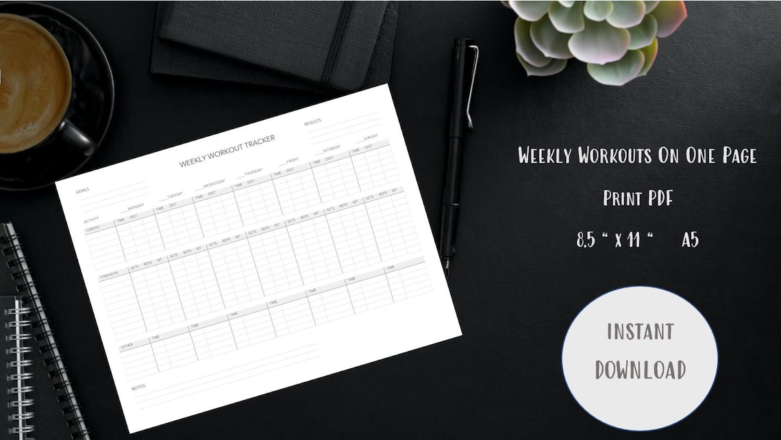 WEEKLY WORKOUT Fitness Exercise Tracker Printable Digital Weekly ...