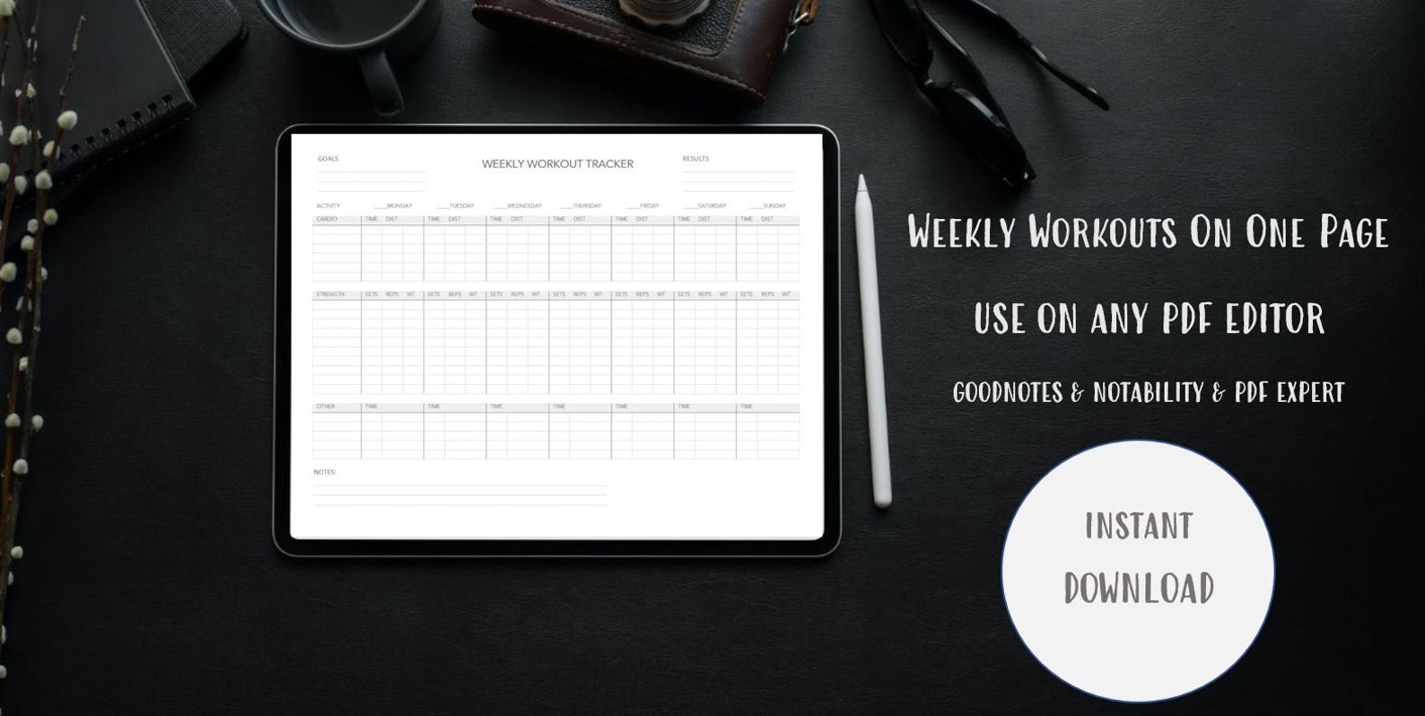 WEEKLY WORKOUT Fitness Exercise Tracker Printable Digital Weekly ...