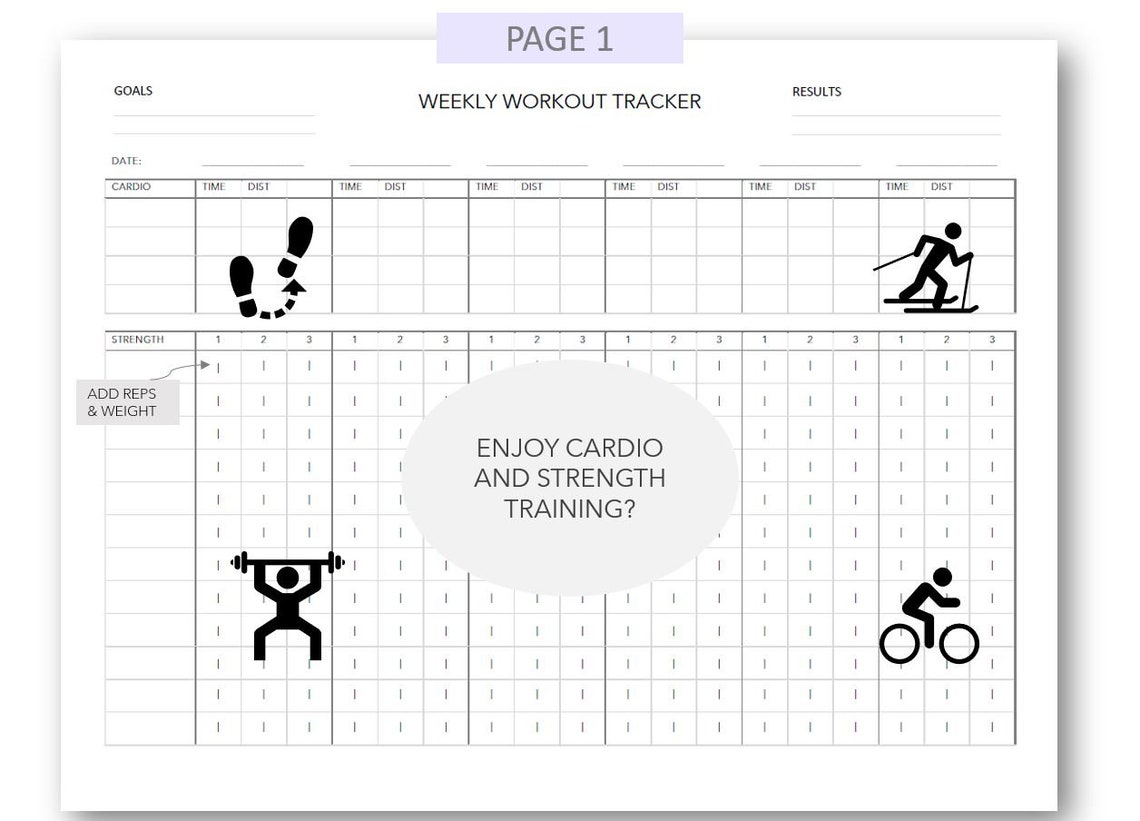 WEEKLY WORKOUT Fitness Exercise Tracker Printable Digital 6 Day Weekly ...
