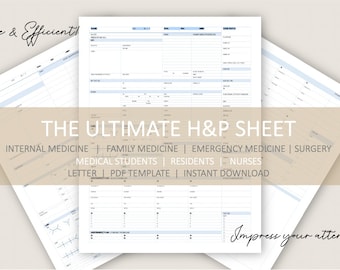 Resident Medical Nursing PA Student H&P template| Scutsheet Report| Hospital| Letter size PDF| Print or use on Goodnotes Notability
