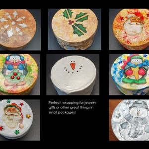Tiny, Round, Hand-painted Christmas Boxes with Decals and Jewels