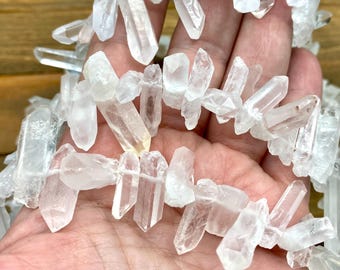 Raw Quartz Crystal Points Beads, Drilled Quartz Crystal Beads, Clear Quartz Point Beads, Raw Quartz Points, Crystal Point, Quartz Crystal