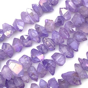 Center Drilled Purple Quartz Crystal Points, Matte Quartz Crystal Points, Raw Crystal Points, Raw Quartz Points, Electroplated Quartz Points