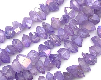 Center Drilled Purple Quartz Crystal Points, Matte Quartz Crystal Points, Raw Crystal Points, Raw Quartz Points, Electroplated Quartz Points