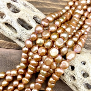 One Strand 9mm Gold/Light Copper Color Freshwater Pearls, 9mm Gold Pearls, Full strand of Gold Pearls, Freshwater Pearl Beads