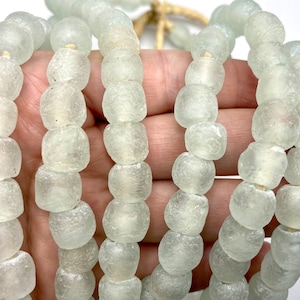Handmade Recycled Glass Beads From Africa, Sea Glass, African Trade Beads, Light Aqua Glass Beads, Blue Sea Glass, Blue Recycled Glass
