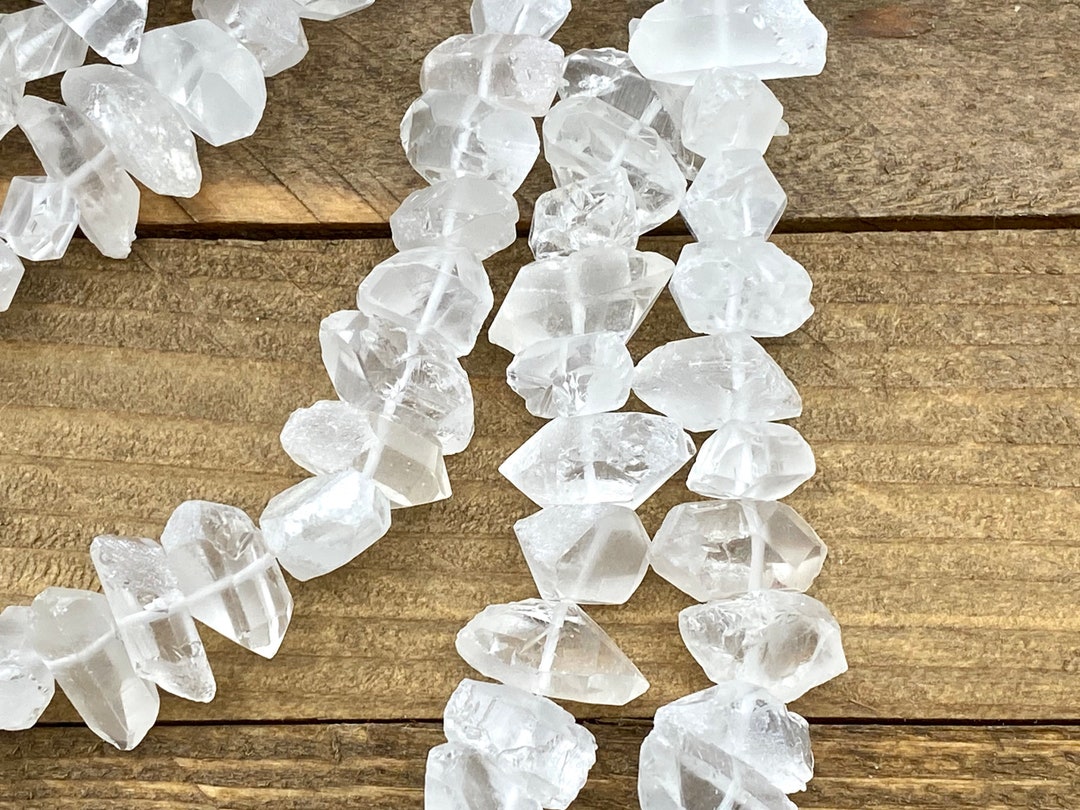 Center Drilled Quartz Crystal Points and Nugget Beads, Raw Crystal Beads, Quartz Crystal Points