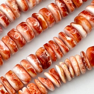 Spiny Oyster 12mm Discs FULL STRAND, Red Spiny Oyster Beads, Red-Orange Spiny Oyster 12mm Discs, Spiny Oyster Rondelles, Southwestern Beads