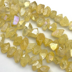 Center Drilled Yellow Quartz Crystal Points, Quartz Crystal Points, Raw Crystal Points, Raw Quartz Points, Electroplated Quartz Points