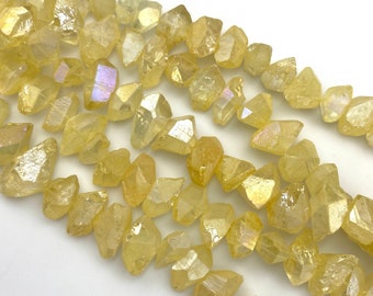 Center Drilled Yellow Quartz Crystal Points, Quartz Crystal Points, Raw Crystal Points, Raw Quartz Points, Electroplated Quartz Points