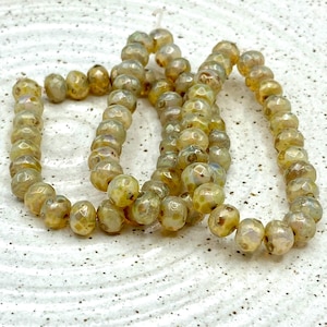 Faceted Czech Glass 5x7mm Rondelle Beads, Tan Opaline Czech Glass Rondelles, Picasso Beads, Czech Glass Beads, Rondelle Beads