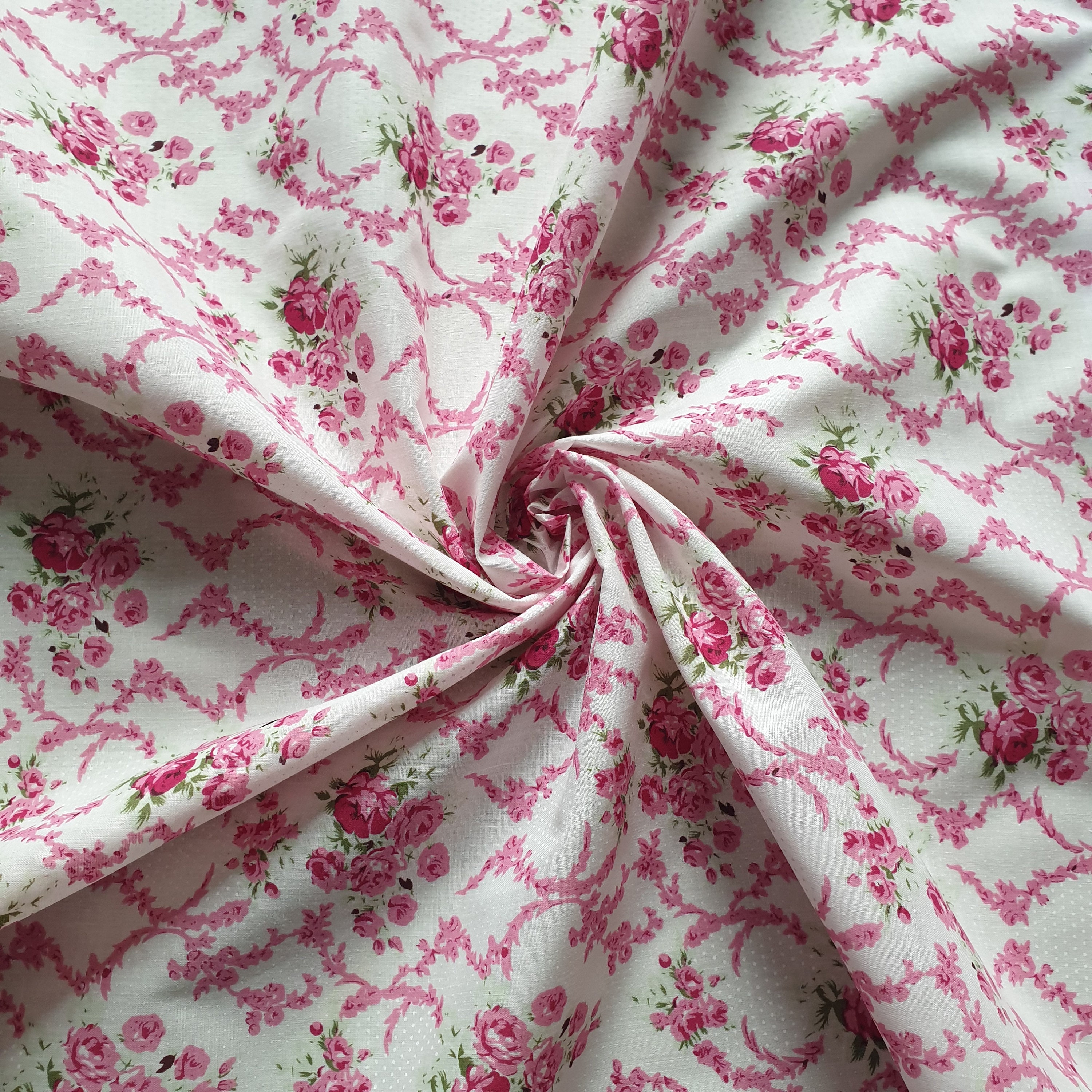 Cream /Apricot Floral Polycotton Fabric Cream /Apricot Floral Polycotton Fabric