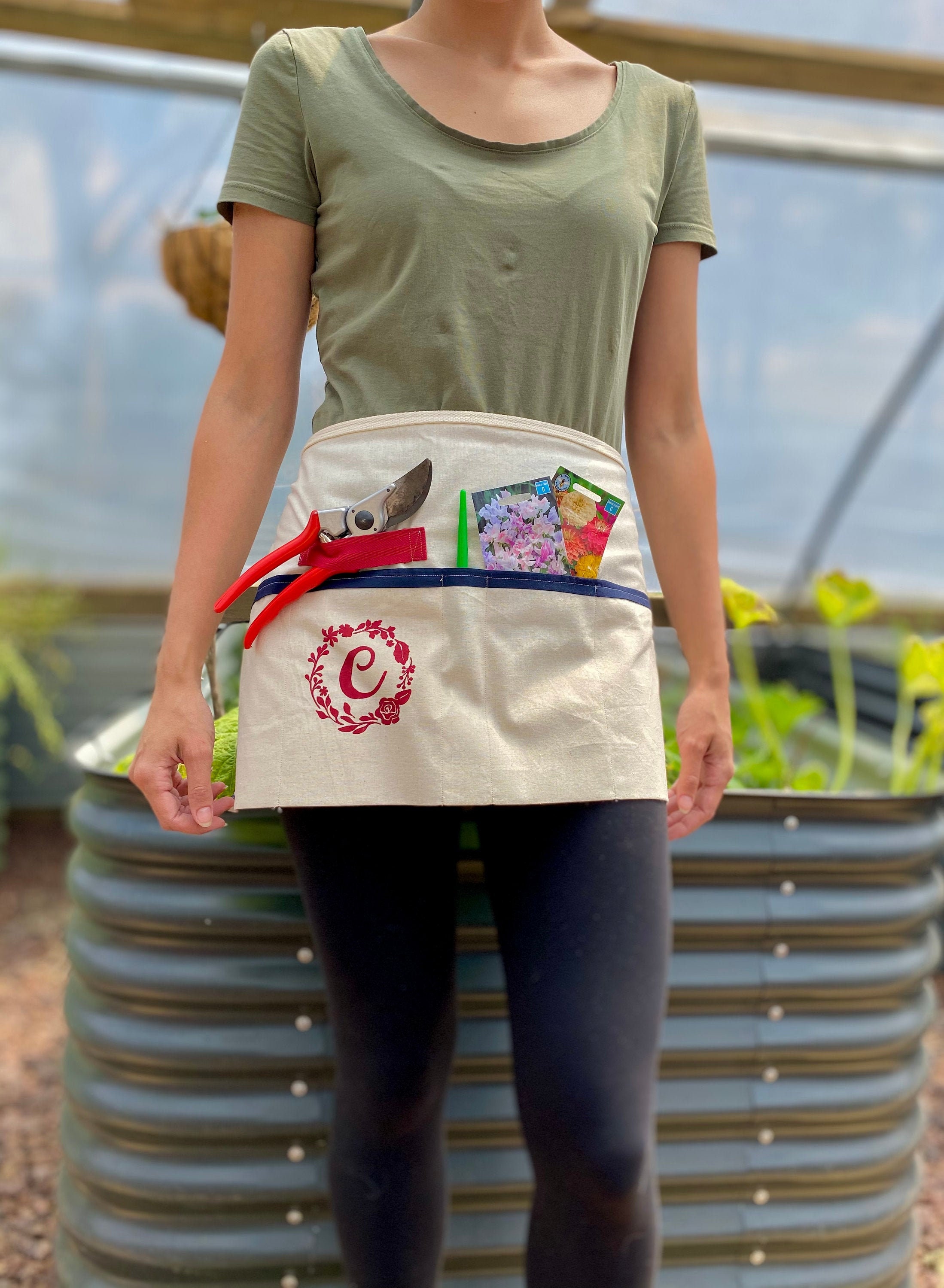 Monogrammed Garden Apron Unique Utility Apron Personalised Gift Etsy