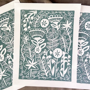 Green Thumb- Linocut Print in GREYGREEN