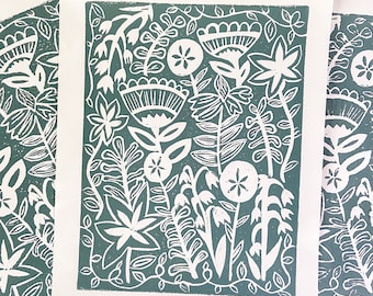 Green Thumb- Linocut Print in GREYGREEN