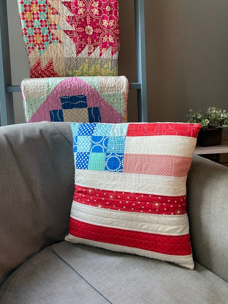 Quilted Pillow Cover 16x16 Red White and Blue Patriotic Etsy