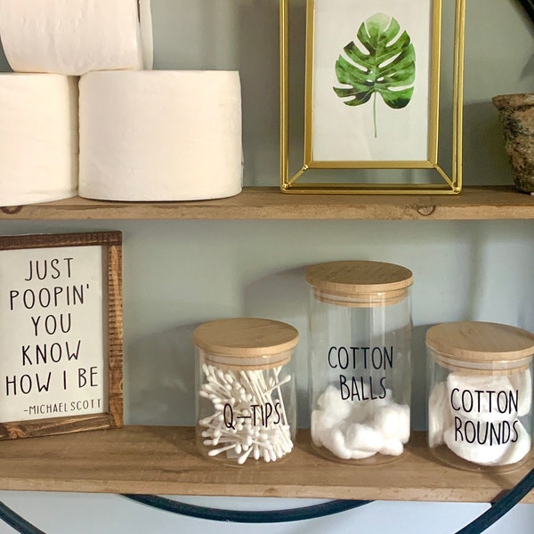 Bathroom Glass Jars | Bathroom Storage Jars | Bathroom Bamboo Lid Glass Jars | Cotton Ball Holder