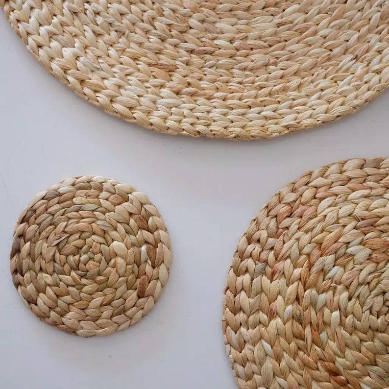 Natural Round Wicker Placemat Unique Woven Handmade Beige Etsy