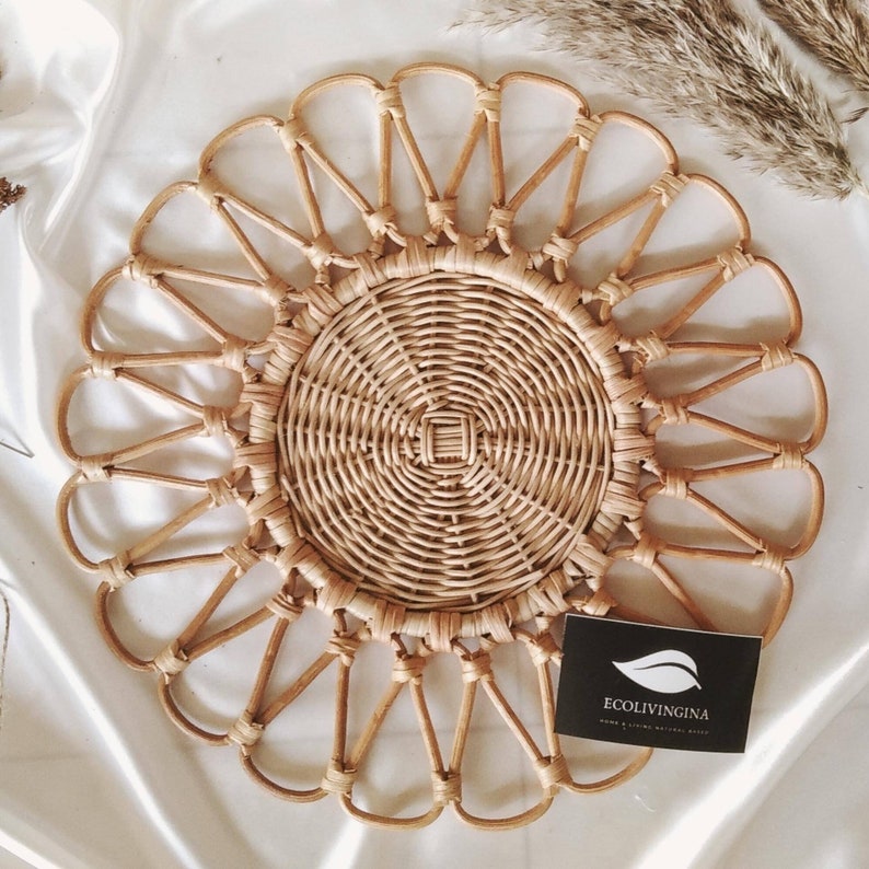 Rattan Placemats & Coasters Set Wicker Floral Plate Charger Etsy