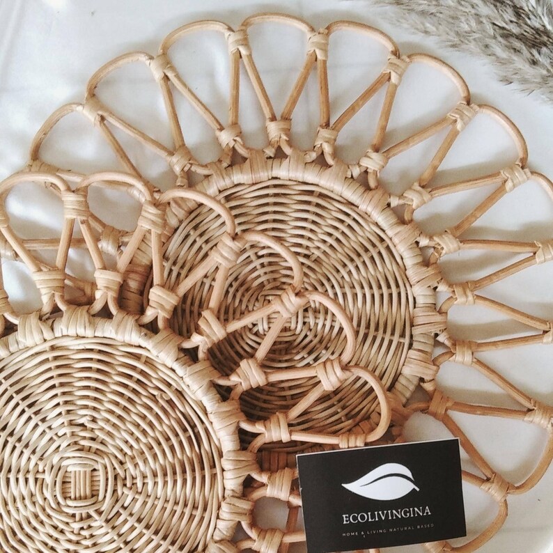 Set of 2 4 Unique Natural Rattan Placemat Wicker Floral Etsy