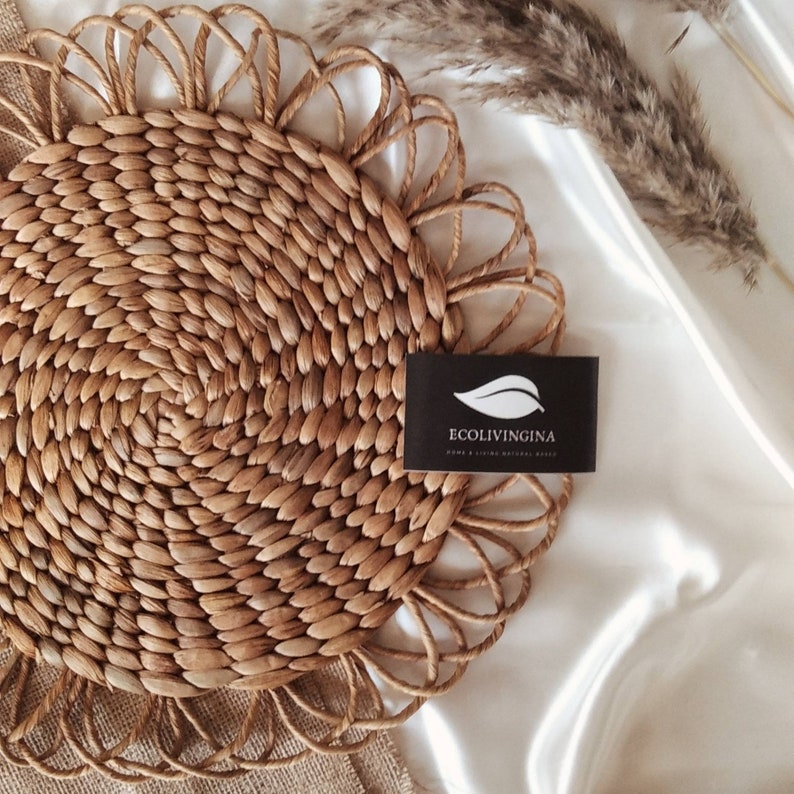 Natural Floral Wicker Placemat Woven Handmade Beige Etsy