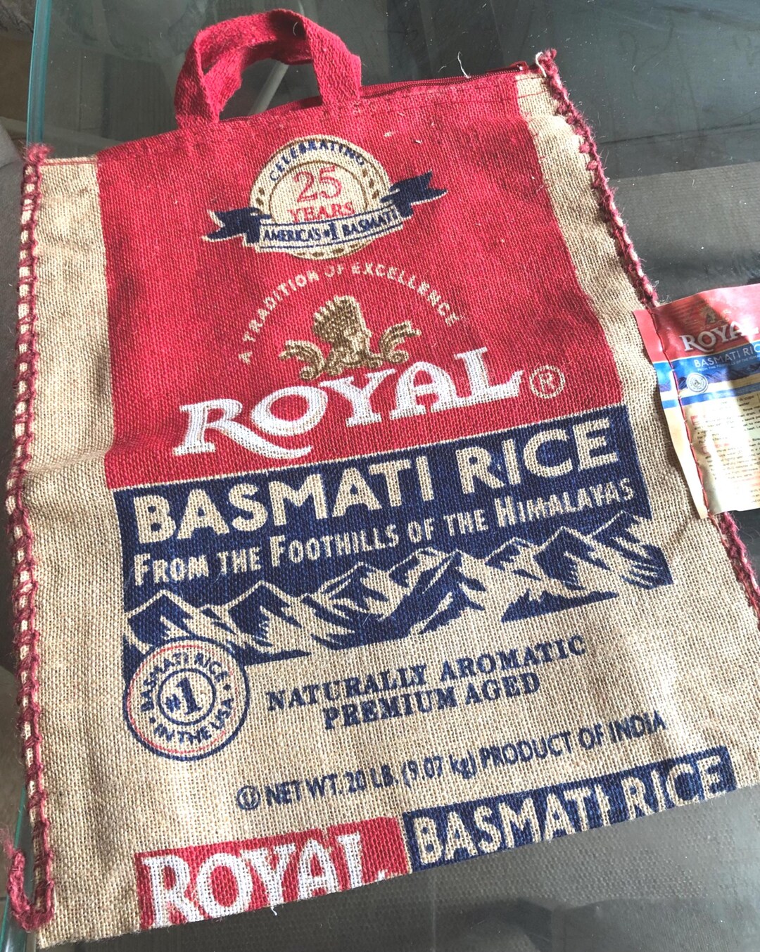 Pack of 2 Empty 20 LB Royal Basmati Rice Burlap Hand Bag Zipper Handles ...